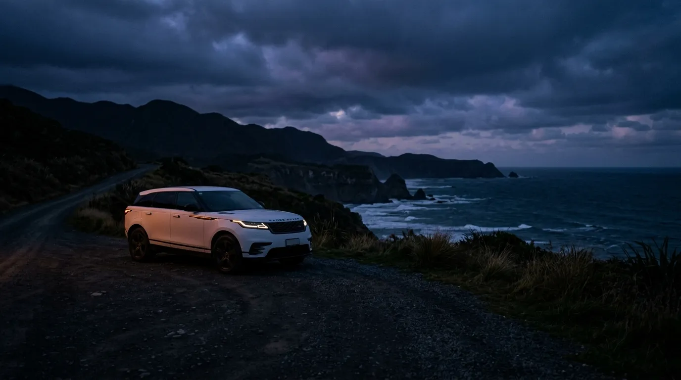 A modern vehicle on a New Zealand road at night